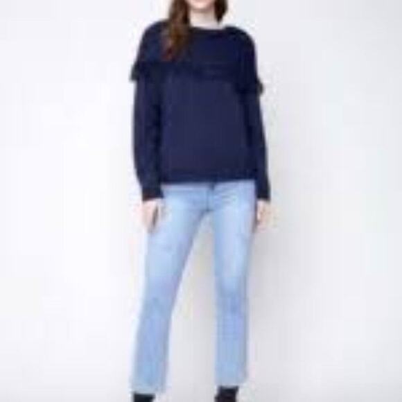 DREW BLACK LARGE  RIBBED RUFFLE TOP - Picture 1 of 7